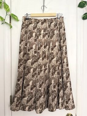 Kasper Beige and Brown Printed A-Line Midi Skirt